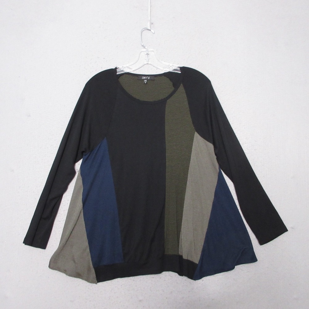 Comfy USA Top Small‎ Colorblock Lagenlook Flowy Stripe Layer Asymmetrical Boho